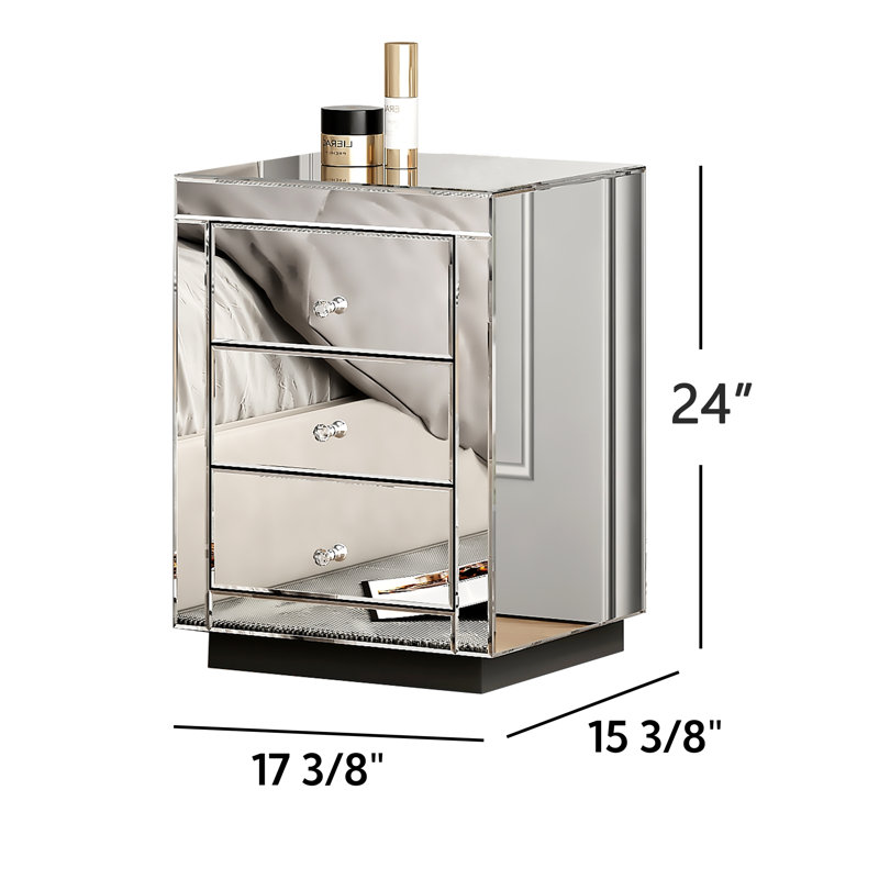 Everly Quinn Yolanta 3 - Drawer Nightstand in Silver Modern Contemporary Glam Style & Reviews